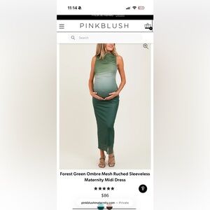 Pinkblush Forest Green Ombre Mesh Ruched Sleeveless Maternity Midi Dress
